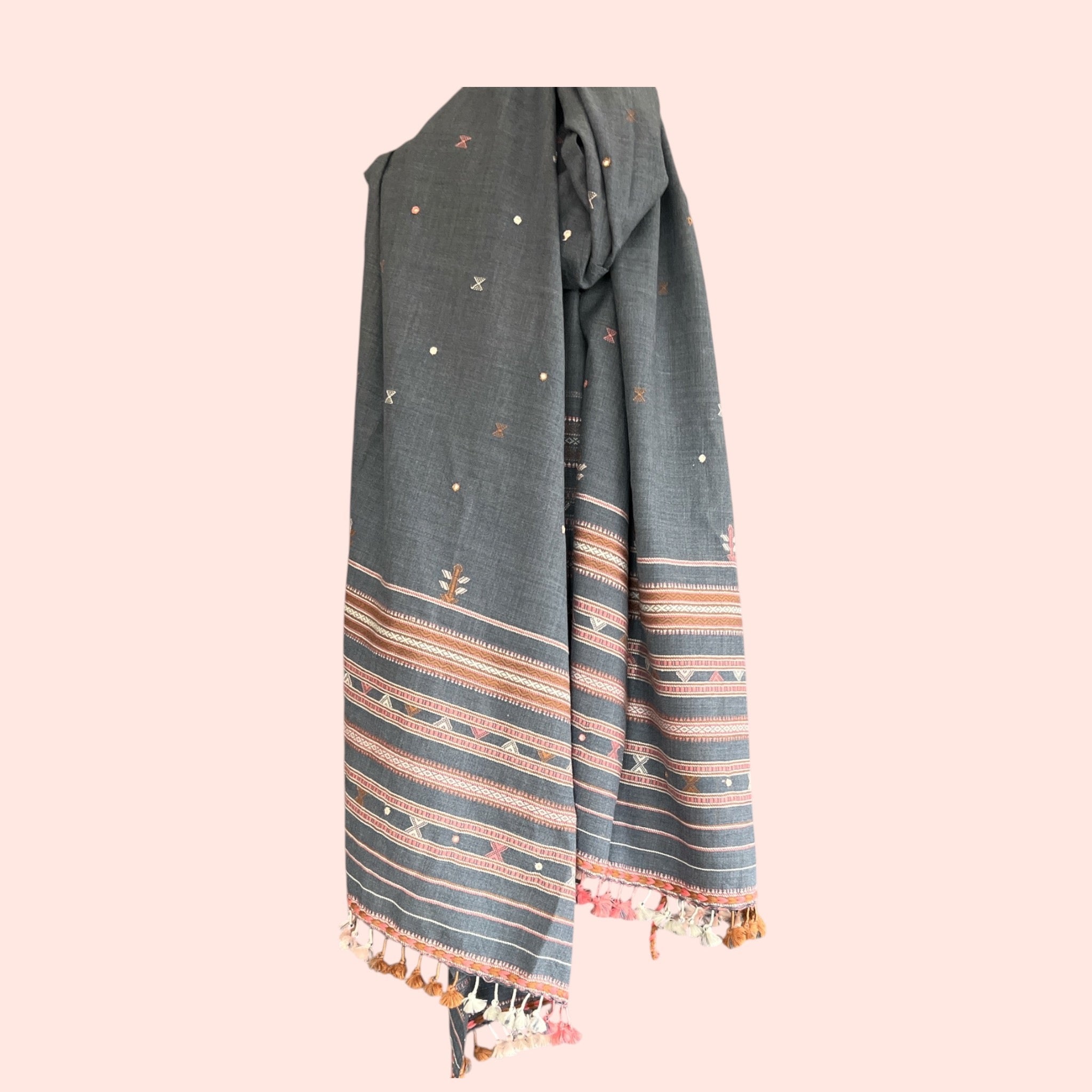 Handloom Fine Wool Jalbooti Shawl Blue