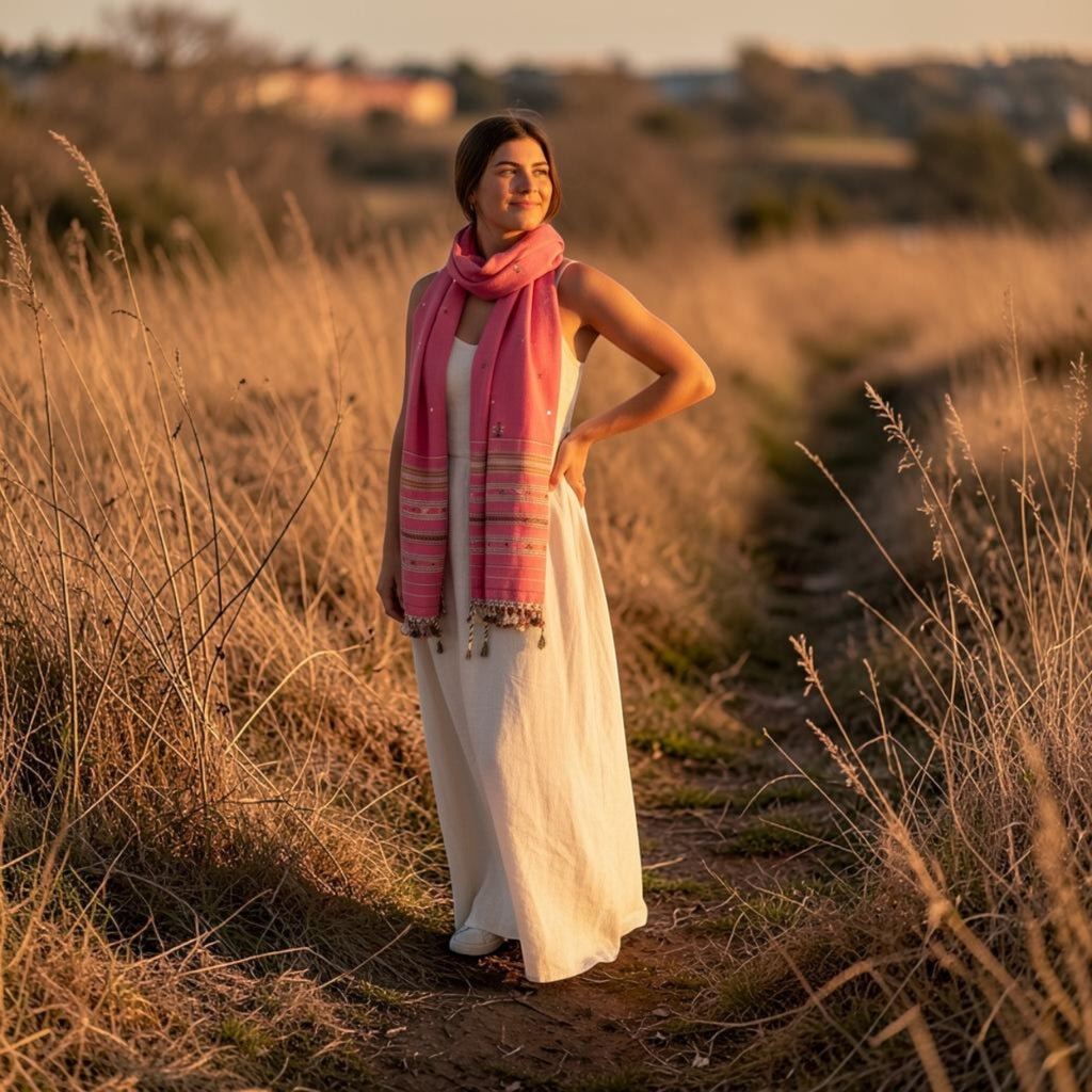 Fine wool kutch shawl Handloom pink 