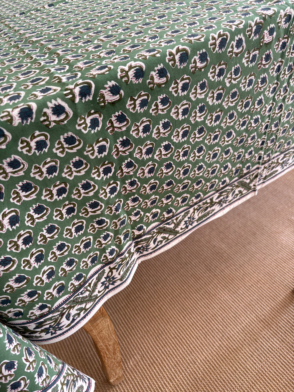 Block Print Tablecloth - Winter Sage & Indigo