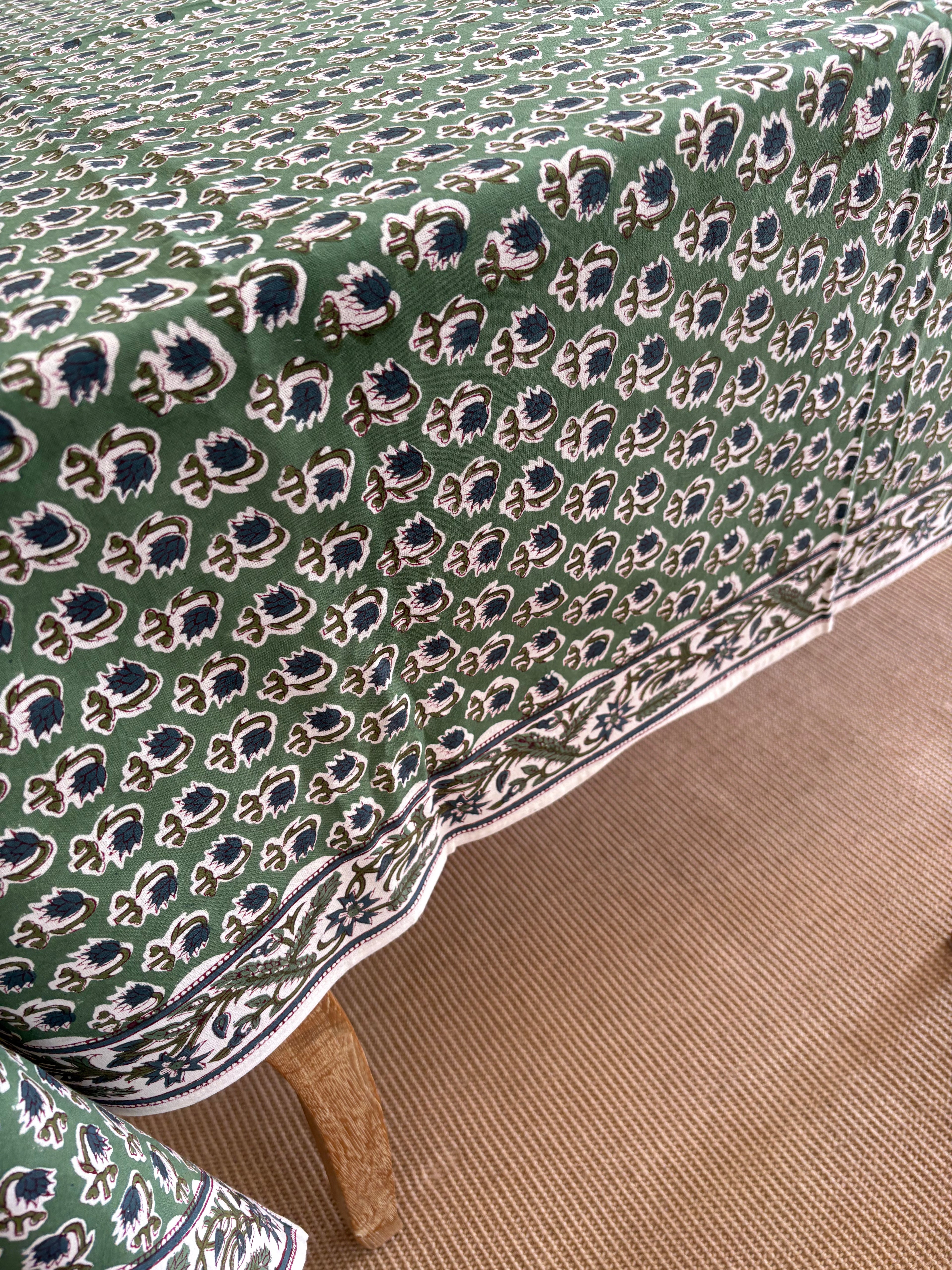 Block Print Tablecloth - Winter Sage & Indigo