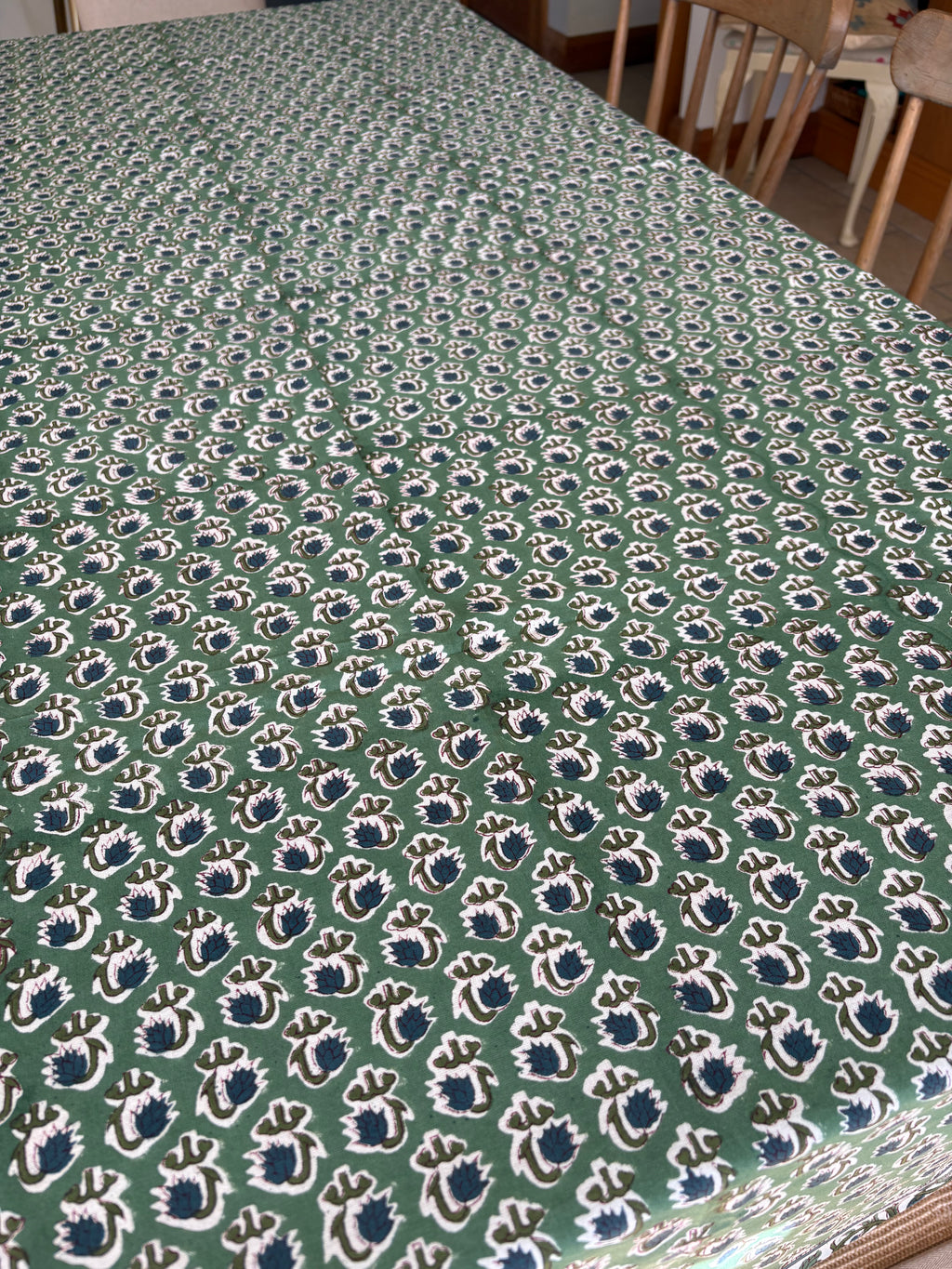 Block Print Tablecloth - Winter Sage & Indigo